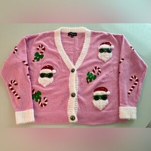 Christmas Santa Pink and White Cardigan